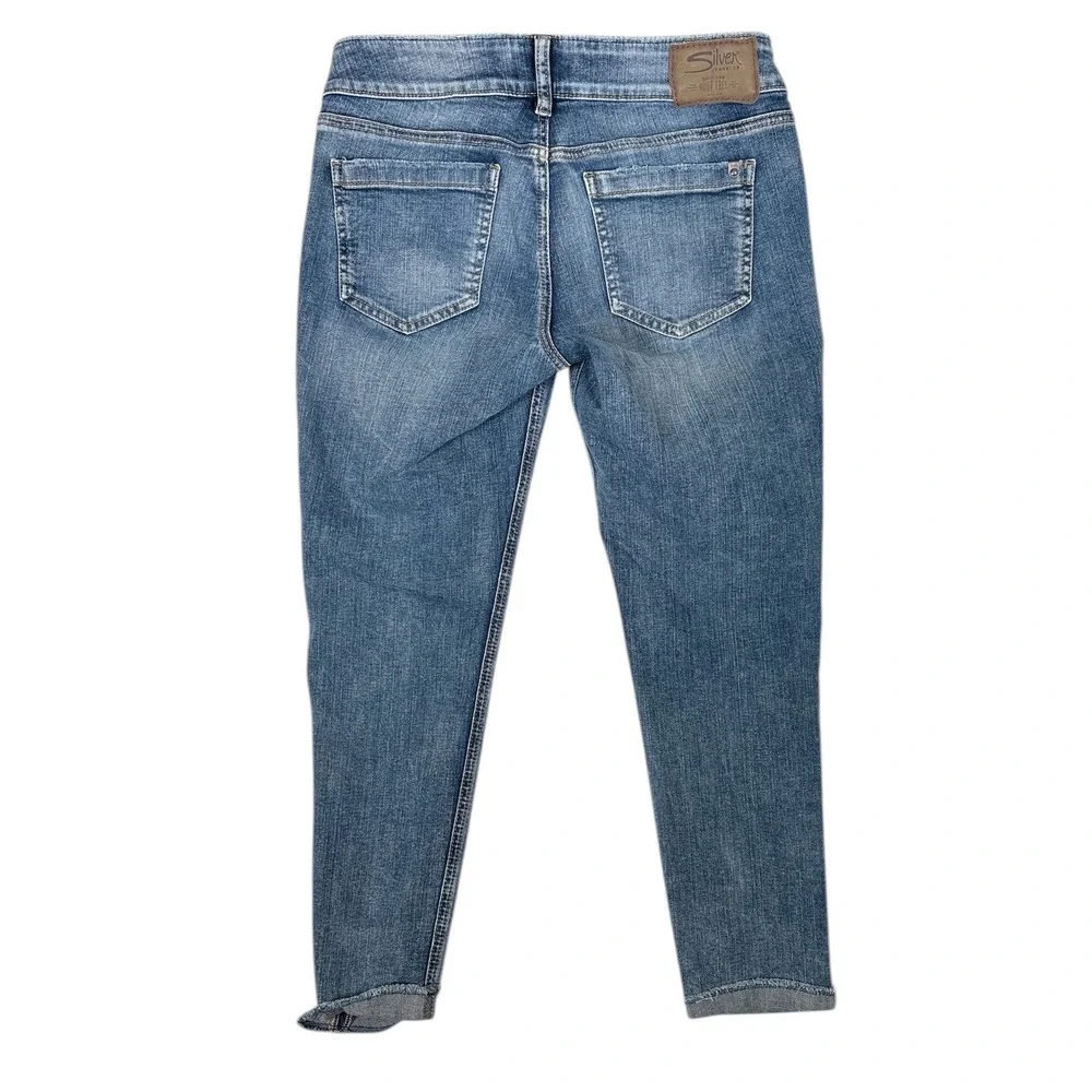 Silver‎ Jeans Co Elyse Skinny Crop Medium Wash Button Fly Raw Hem W27 L25